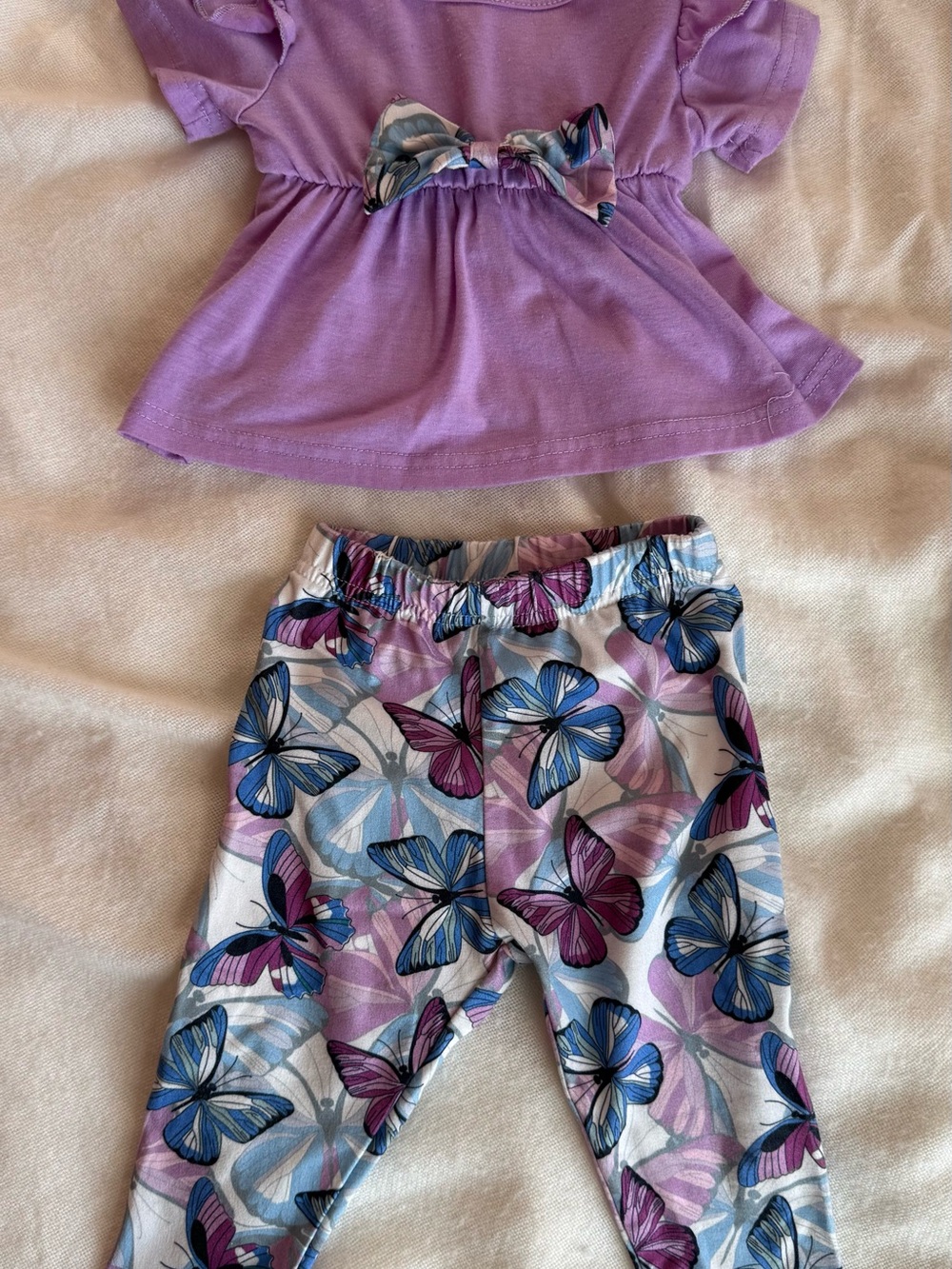 Baby Girls Purple Top & Butterfly Leggings Set - Purple&Blue